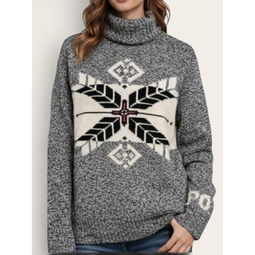 Polo Ralph Lauren Women's L Wool Blend Turtleneck Sweater Fair Isle Snowflake